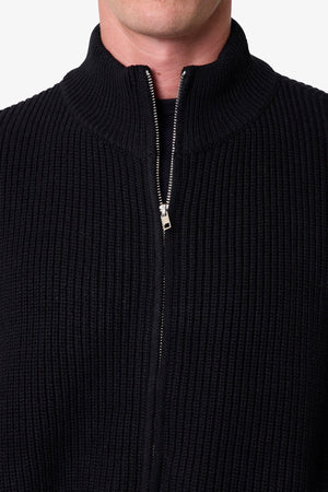 Knit Zip Up Sweater - Black