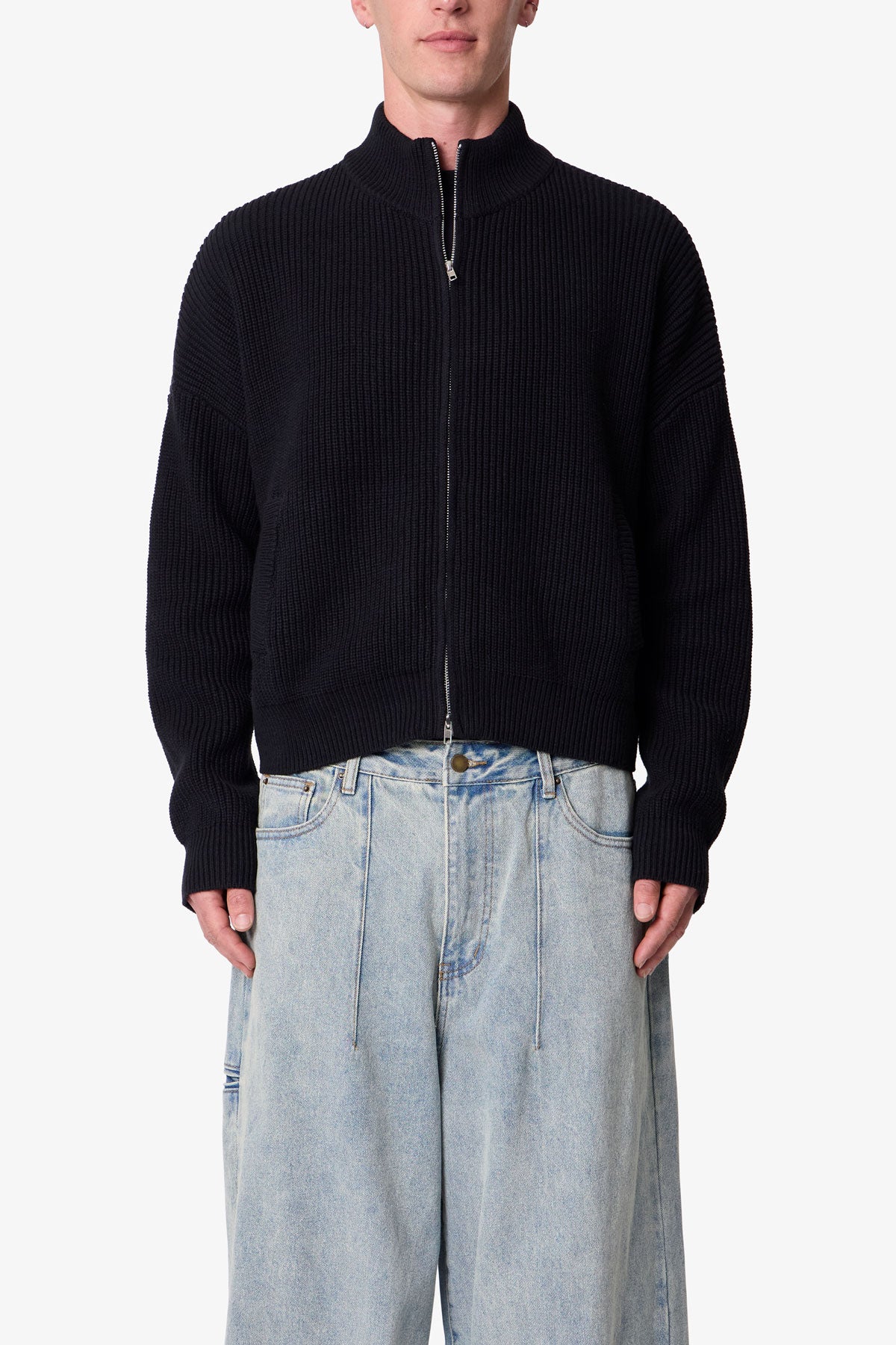 Knit Zip Up Sweater - Black