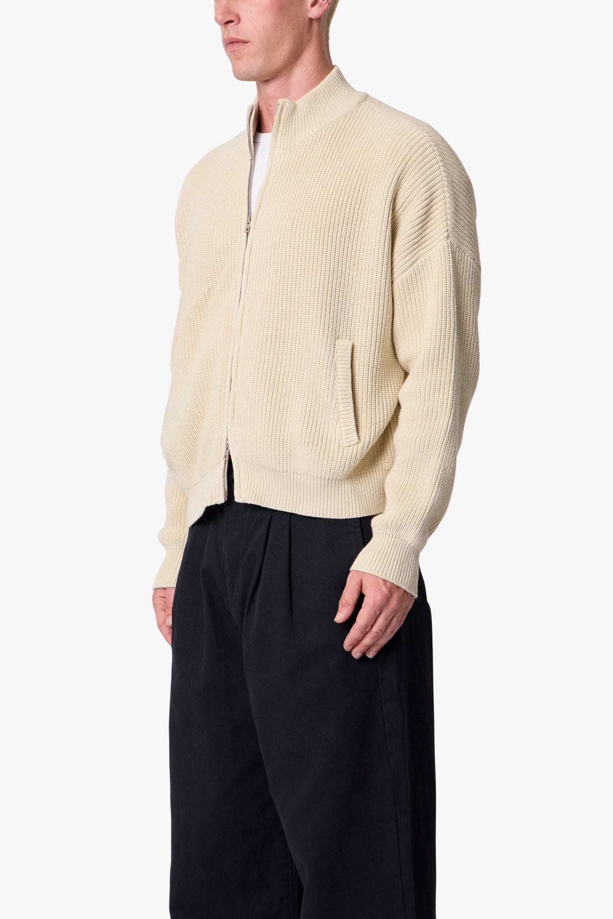Knit Zip Up Sweater - Tan