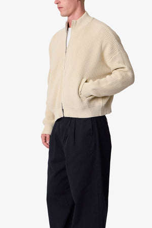 Knit Zip Up Sweater - Tan