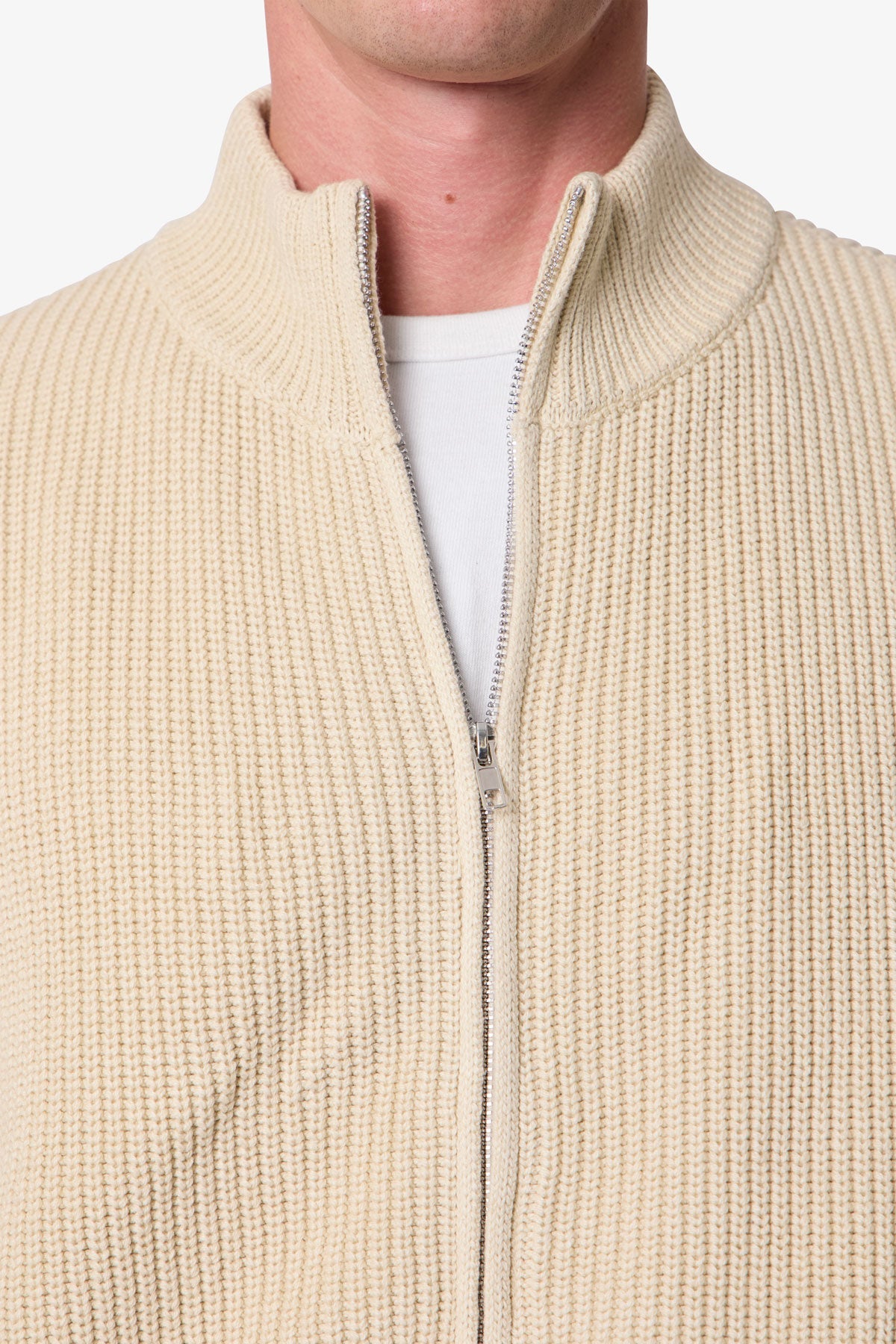 Knit Zip Up Sweater - Tan