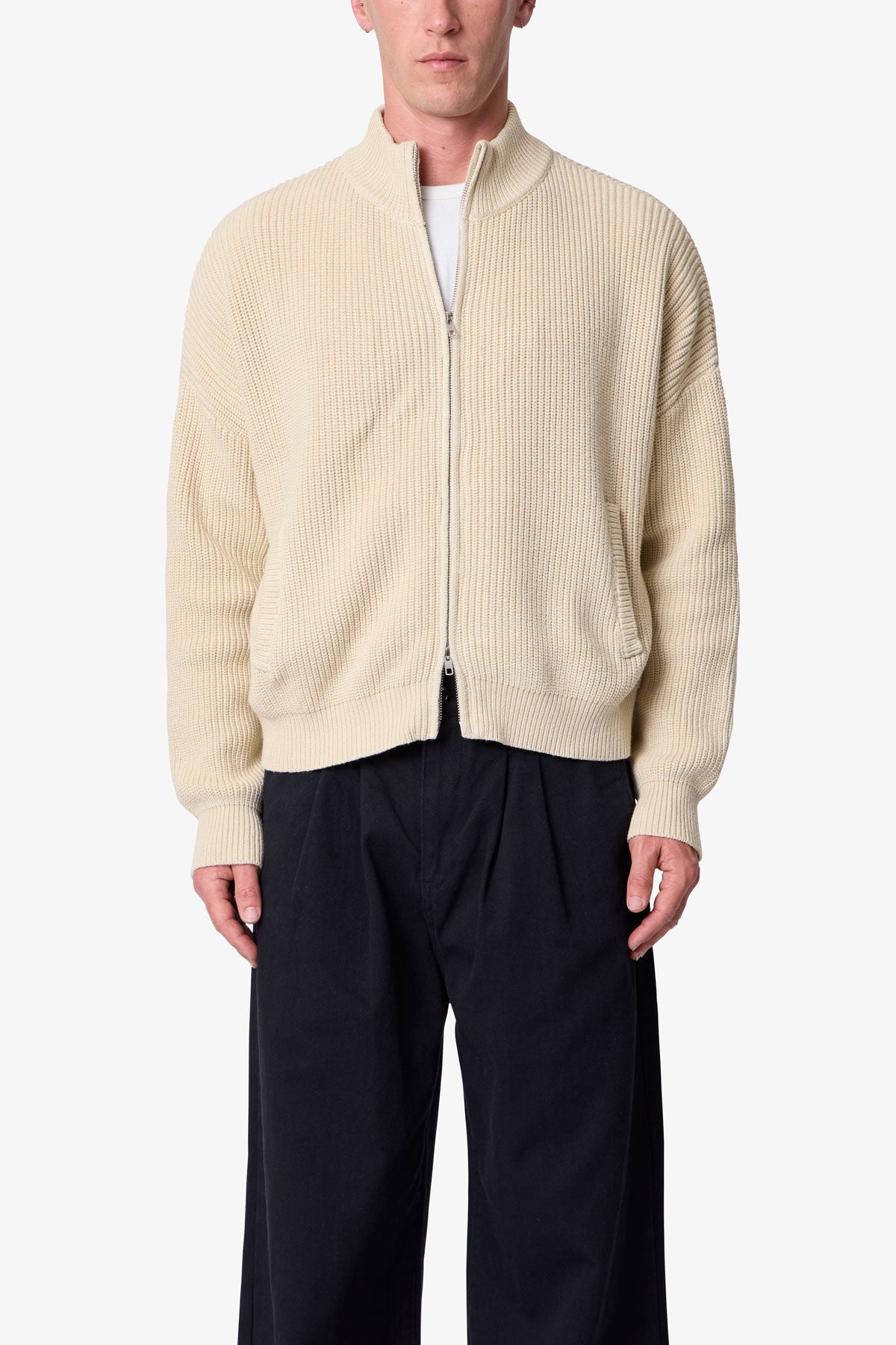Knit Zip Up Sweater - Tan