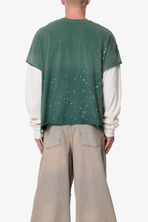 Layered Distressed Painted L/S Tee - Green