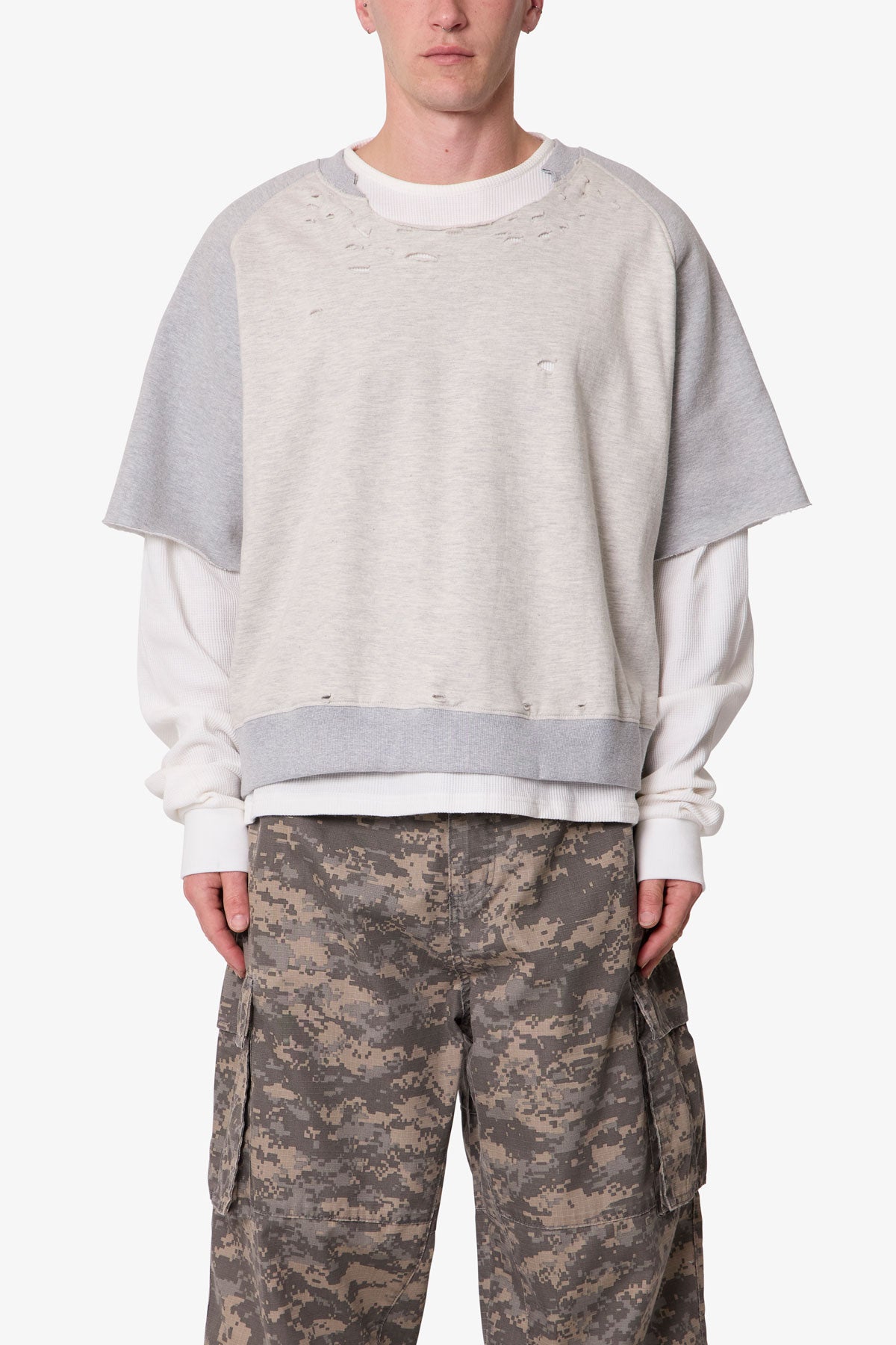 Layered Thermal Raglan Sweater - Heather Grey