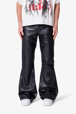 Leather Flare Pants - Black