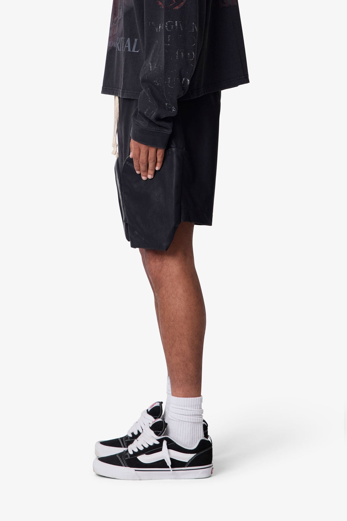 Leather Pocket Geo Shorts - Black