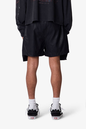Leather Pocket Geo Shorts - Black
