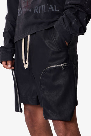 Leather Pocket Geo Shorts - Black