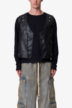 Leather Zipper Vest - Black