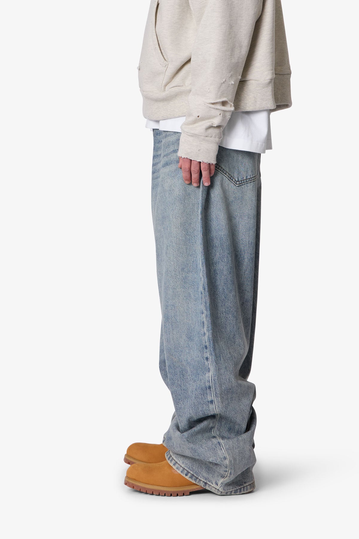 Mega Baggy Waxed Denim - Medium Blue