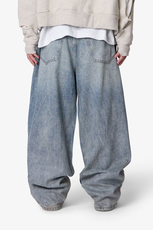 Mega Baggy Waxed Denim - Medium Blue
