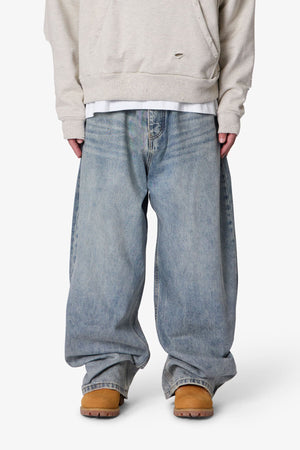 Mega Baggy Waxed Denim - Medium Blue