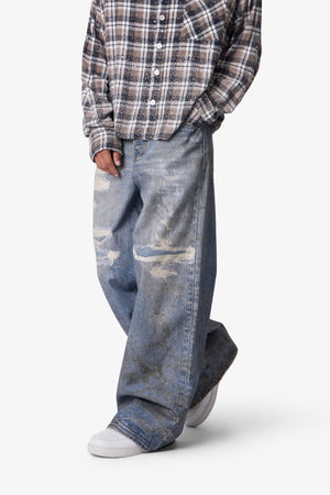 Oil Stain Printed Rave Denim - Blue