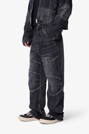 Paneled Moto Denim - Washed Black