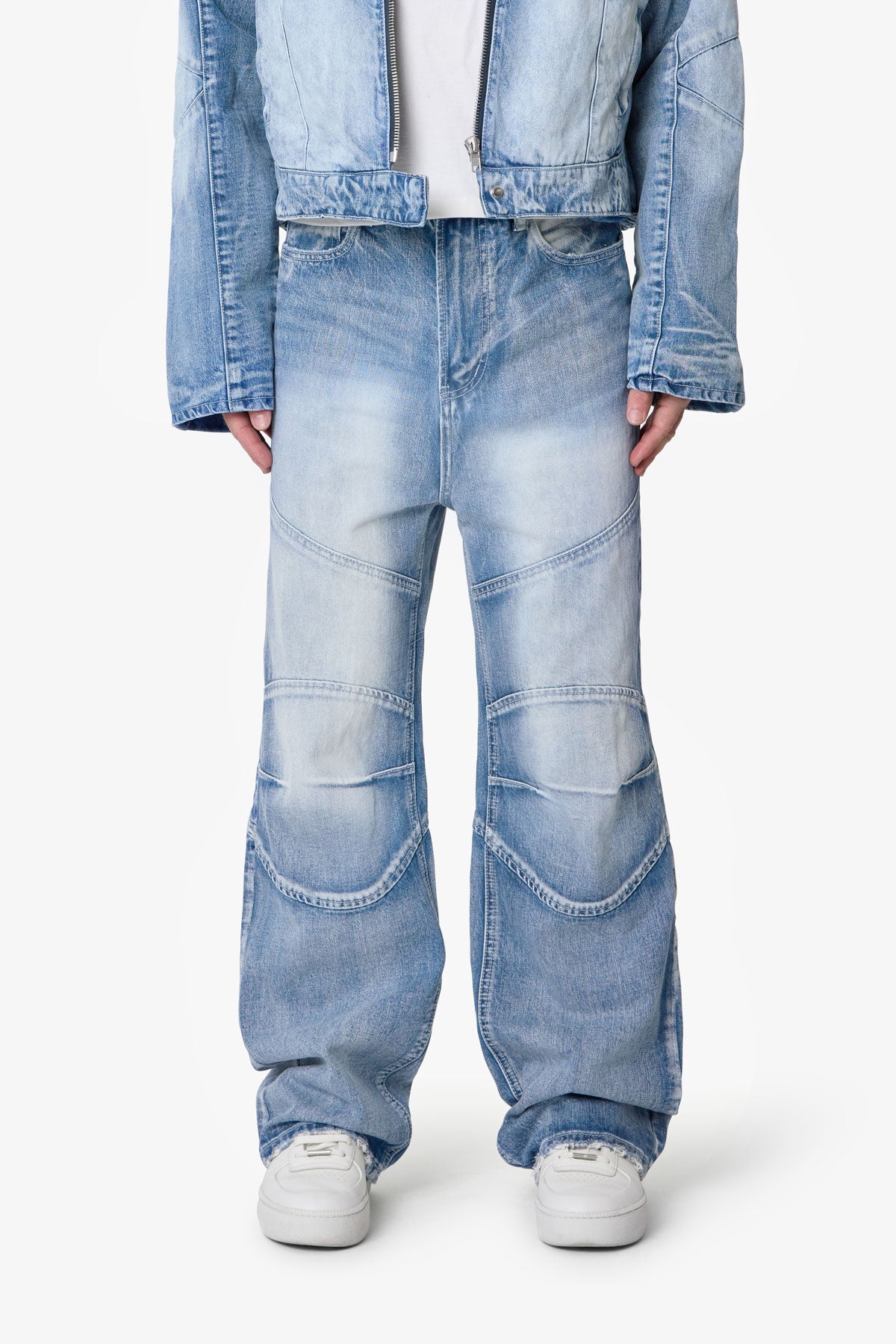 Paneled Moto Denim - Washed Blue