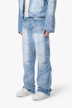 Paneled Moto Denim - Washed Blue