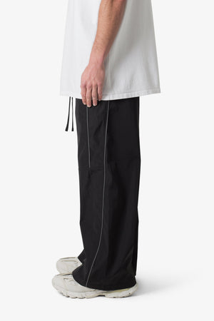 Piped Baggy Track Pants - Black