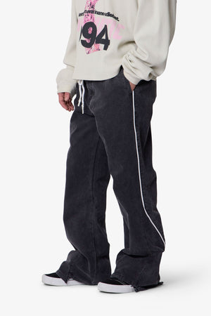 Piped Kick Flare Pants - Washed Black