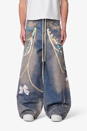 Rave Chain Printed Denim - Washed Blue