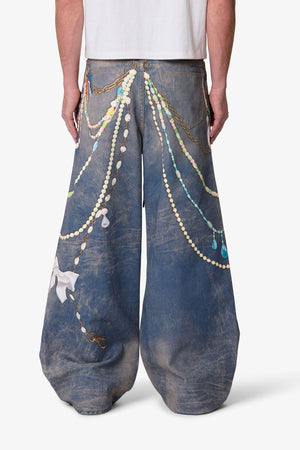 Rave Chain Printed Denim - Washed Blue