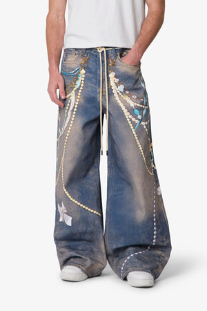 Rave Chain Printed Denim - Washed Blue