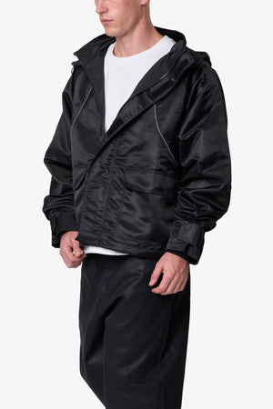 Reflective Piped Parka Jacket - Black