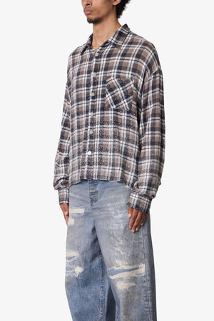 Rhinestone Flannel Shirt - Brown
