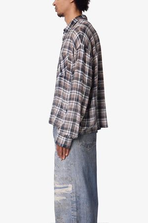 Rhinestone Flannel Shirt - Brown