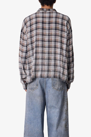 Rhinestone Flannel Shirt - Brown