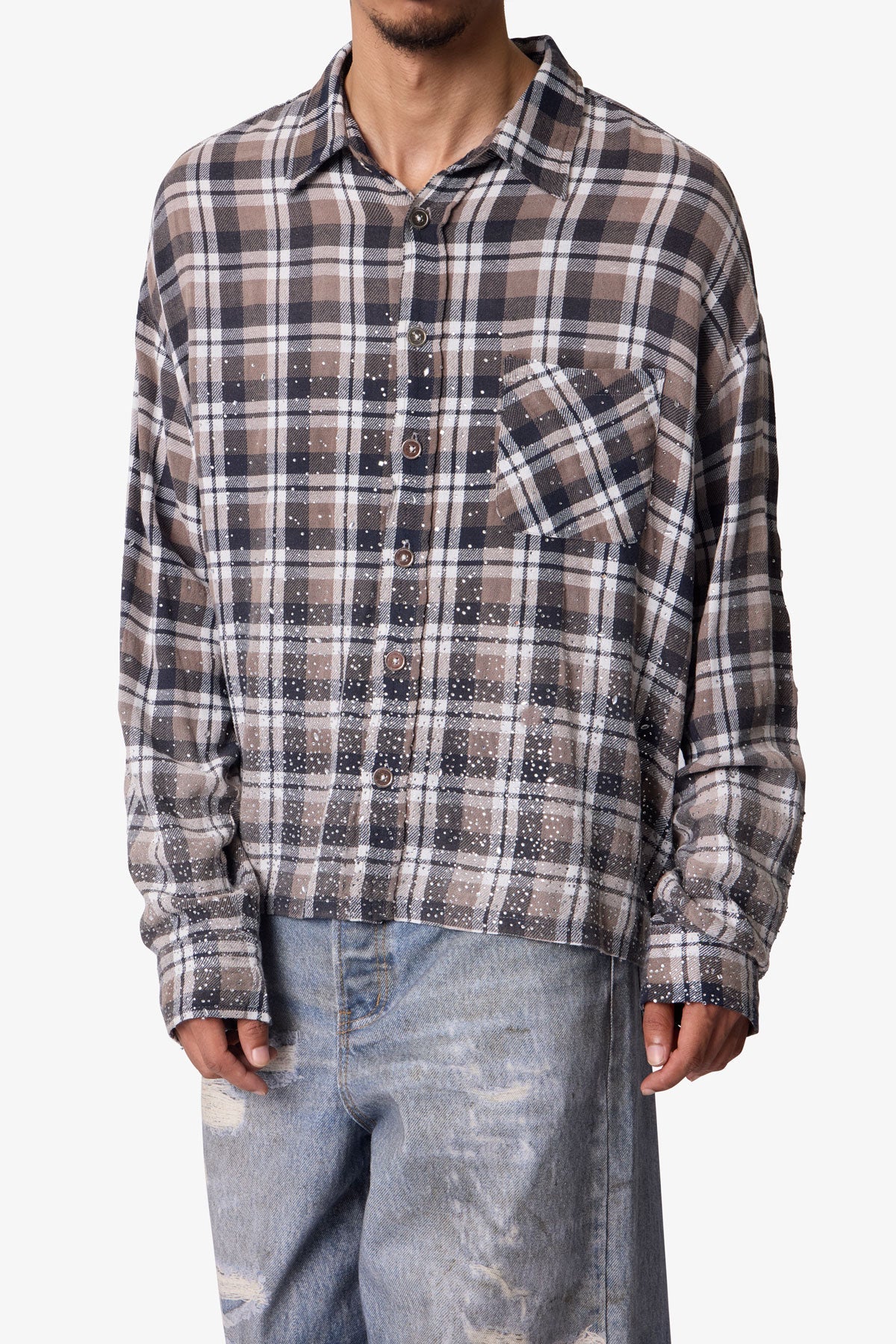 Rhinestone Flannel Shirt - Brown