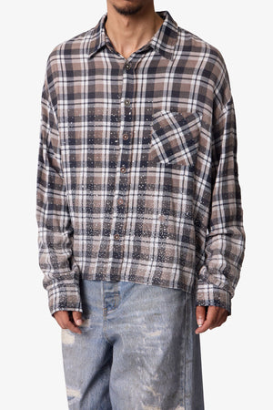 Rhinestone Flannel Shirt - Brown