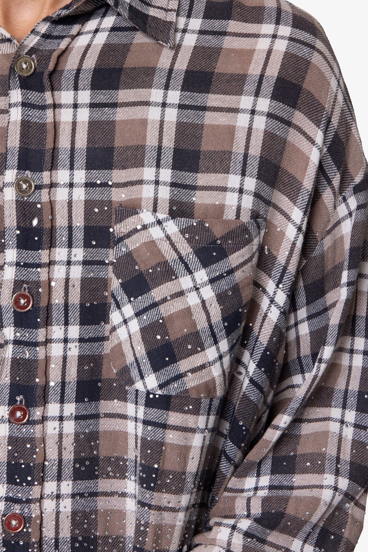 Rhinestone Flannel Shirt - Brown