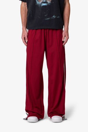 Side Snap Striped Track Pants - Red