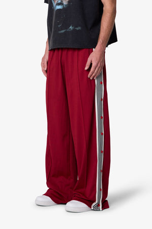 Side Snap Striped Track Pants - Red
