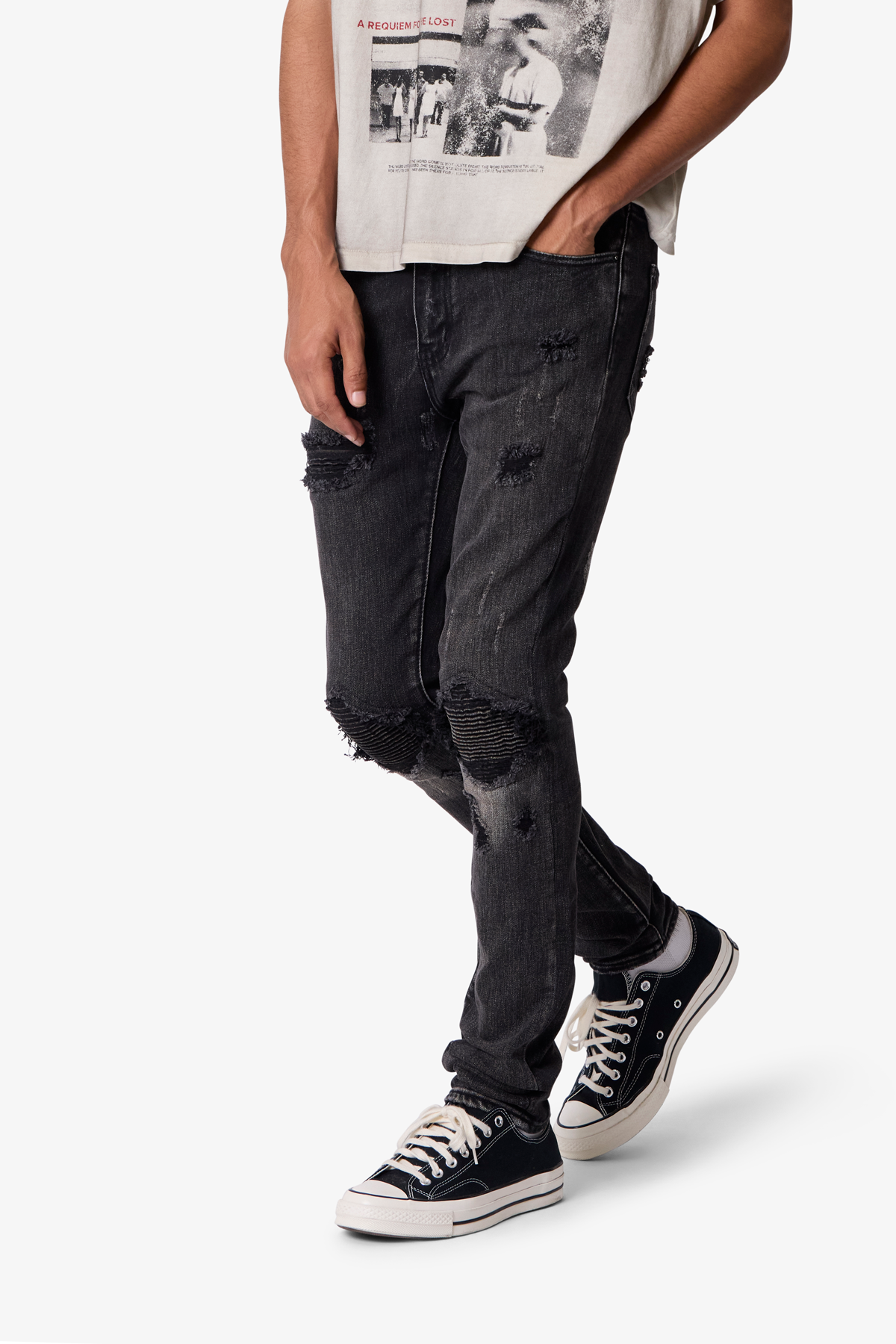 Skinny Distressed Moto Denim - Black