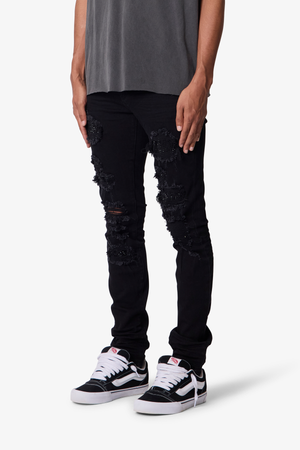 Skinny Distressed Rhinestone Denim - Black