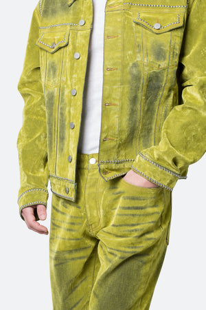 Studded Suede Denim Jacket - Green