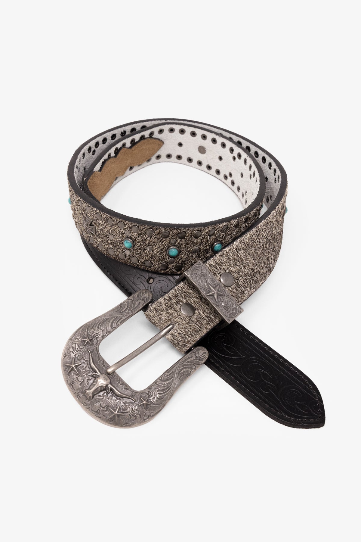 Turquoise Studded Belt - Black