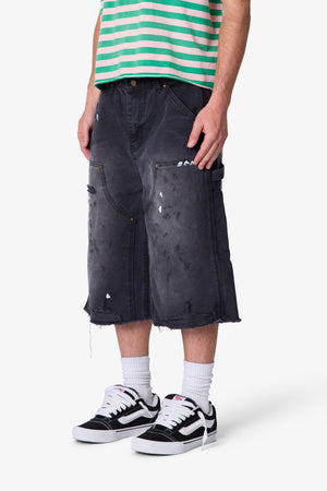 Ultra Baggy Distressed Carpenter Shorts - Black
