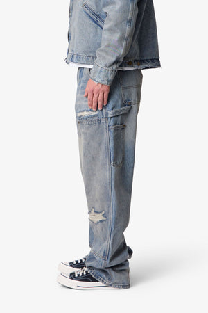 Ultra Baggy Distressed Work Denim - Vintage Blue