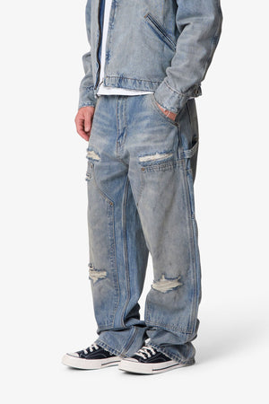 Ultra Baggy Distressed Work Denim - Vintage Blue