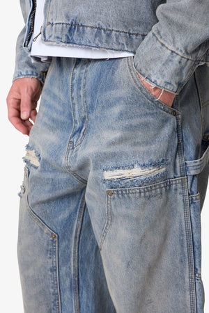 Ultra Baggy Distressed Work Denim - Vintage Blue