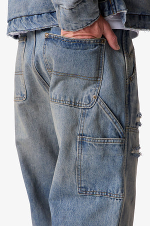 Ultra Baggy Distressed Work Denim - Vintage Blue