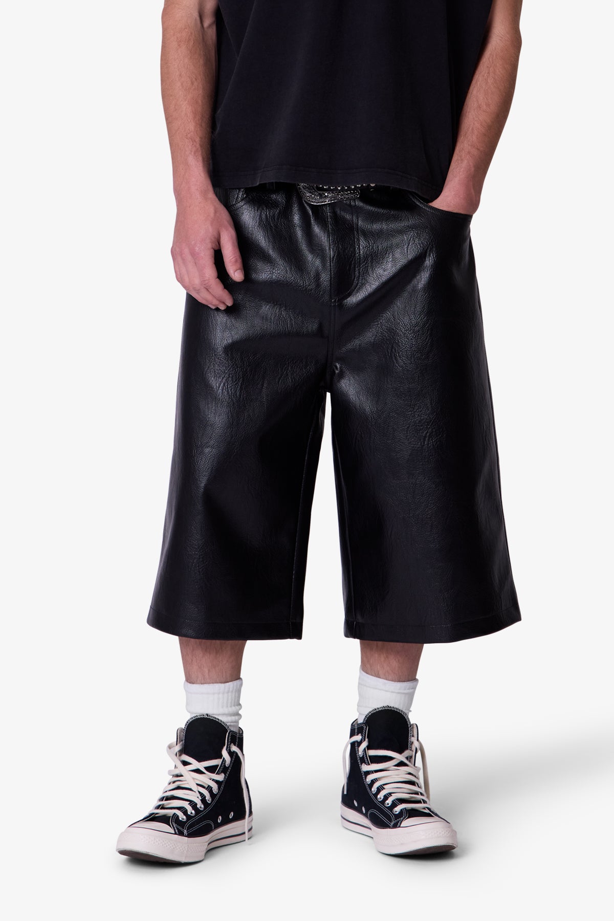 Ultra Baggy Leather Shorts - Black