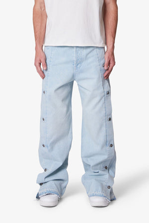 Ultra Baggy Offset Button Denim - Light Blue