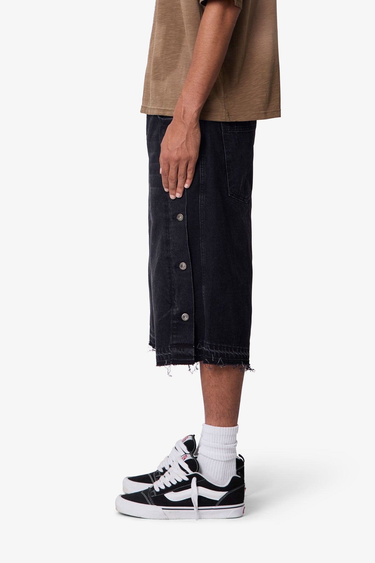 Ultra Baggy Offset Button Denim Shorts - Black