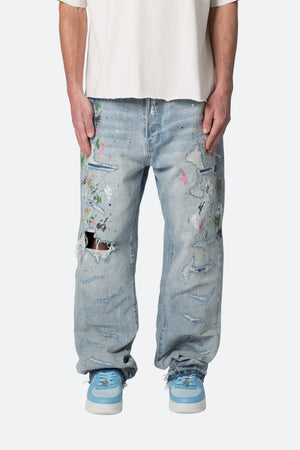 Ultra Baggy Paint Denim - Blue