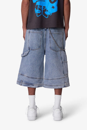 Ultra Baggy Reconstructed Denim Shorts - Blue