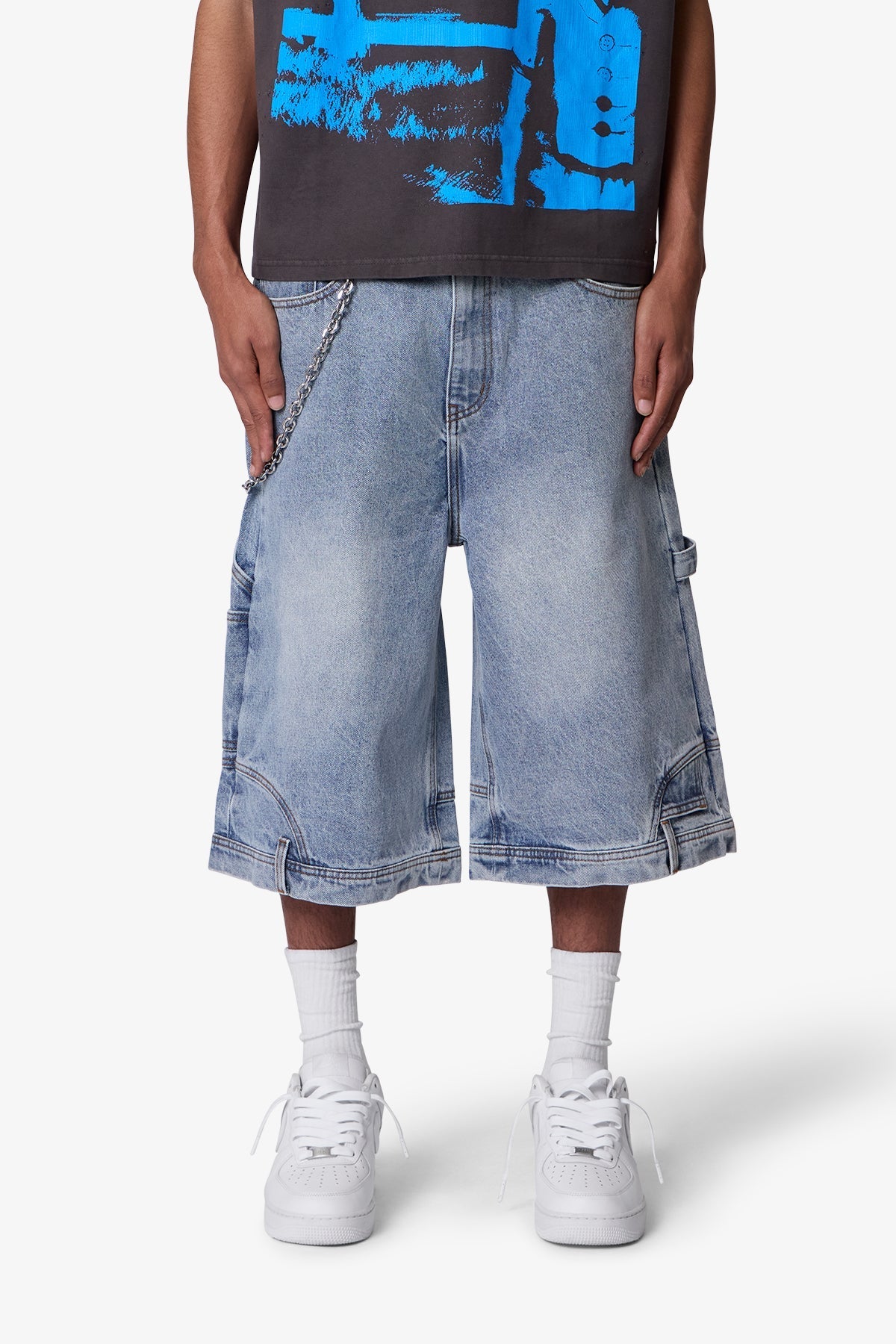 Ultra Baggy Reconstructed Denim Shorts - Blue