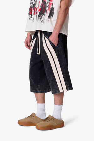 Ultra Baggy Stripe Twill Shorts - Washed Black